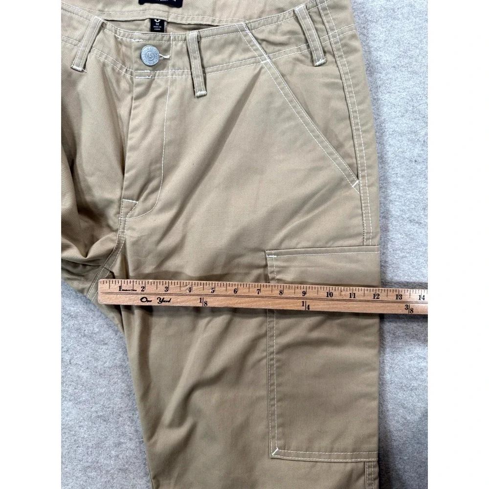True Religion Cargo Pants Mens 32 Beige Cotton Straight Leg Hiking Flap Pockets